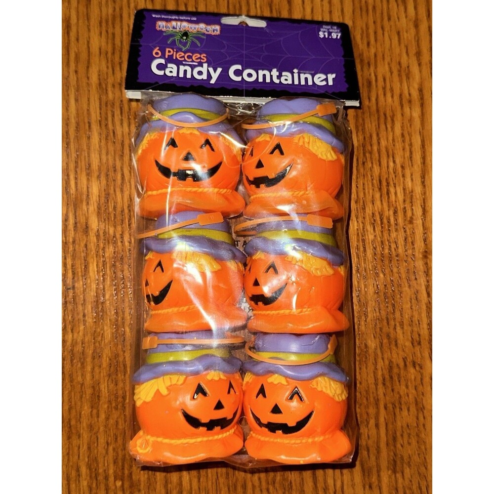 Halloween Candy Baskets Containers Scarecrow Jack O Lantern VTG NOS